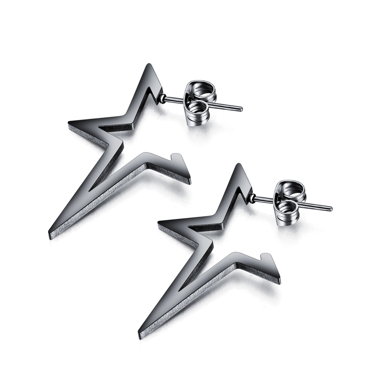 Cojoy vintage jewelry fashion pentagram titanium steel men's and women's stud earrings street hip hop trend star hoops