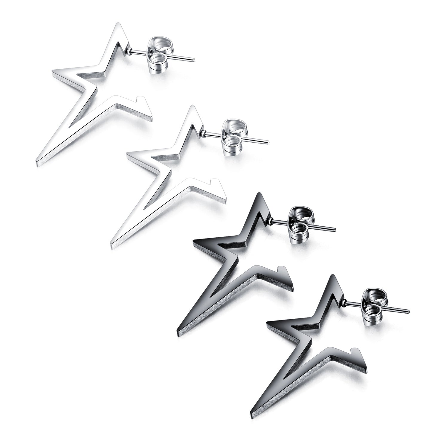 Cojoy vintage jewelry fashion pentagram titanium steel men's and women's stud earrings street hip hop trend star hoops