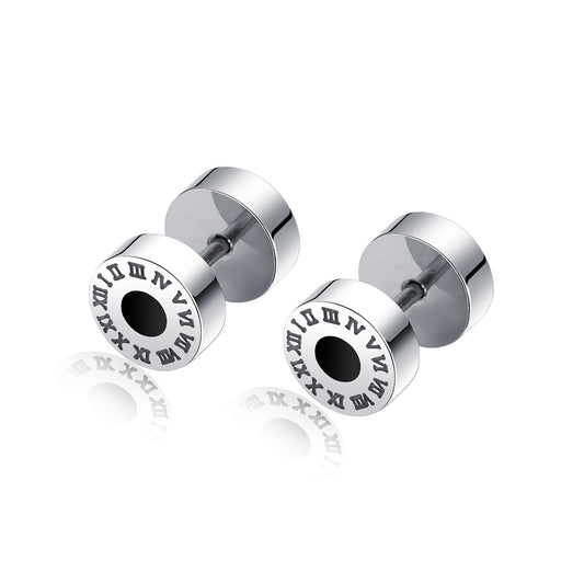 Fashion Roman digital man earrings personalized Joker stainless steel dumbbell tide