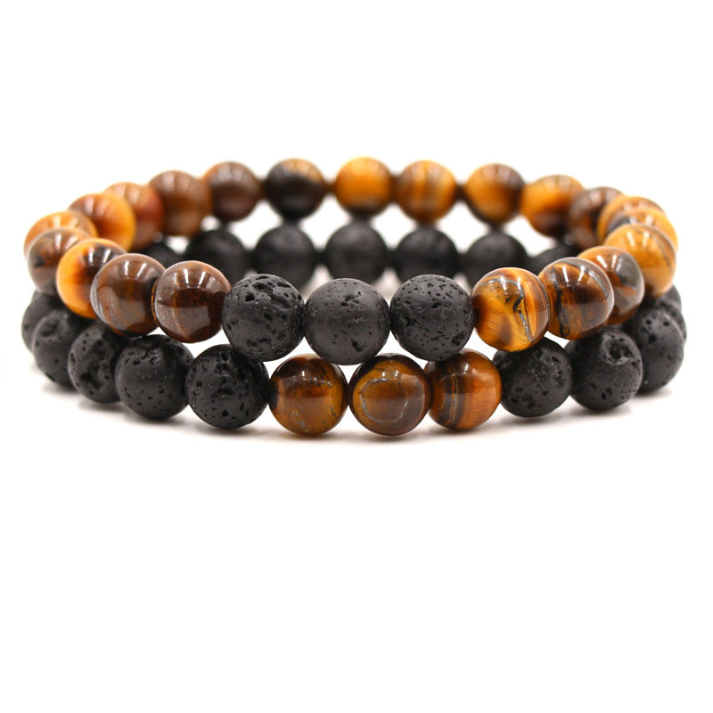 Beaded couple Tiger Eye stone Volcanic Rock Bracelet