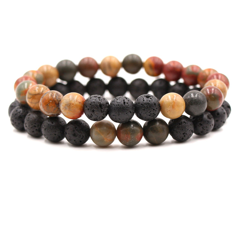 Beaded couple Tiger Eye stone Volcanic Rock Bracelet