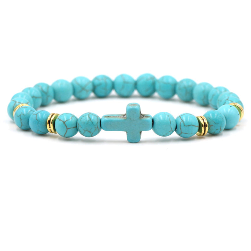 Blue Hot Selling Natural Stone Elastic Thread Bracelet Volcano Stone White Turquoise Amazon Stone Tiger Eye Bracelet