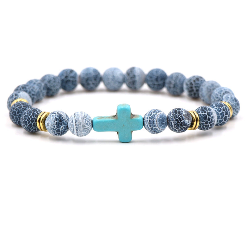 Blue Hot Selling Natural Stone Elastic Thread Bracelet Volcano Stone White Turquoise Amazon Stone Tiger Eye Bracelet