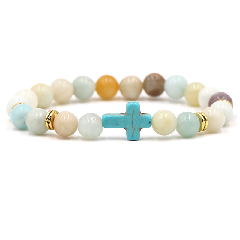 Blue Hot Selling Natural Stone Elastic Thread Bracelet Volcano Stone White Turquoise Amazon Stone Tiger Eye Bracelet