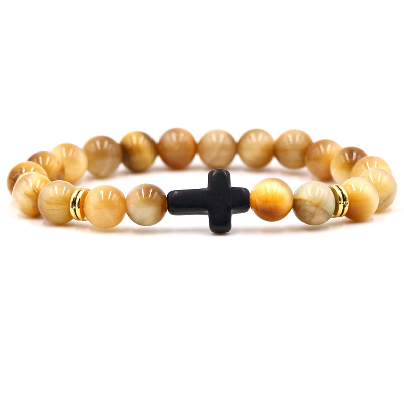 Hot Selling Natural Stone Elastic Thread Bracelet Volcano Stone White Turquoise Amazon Stone Tiger Eye Bracelet