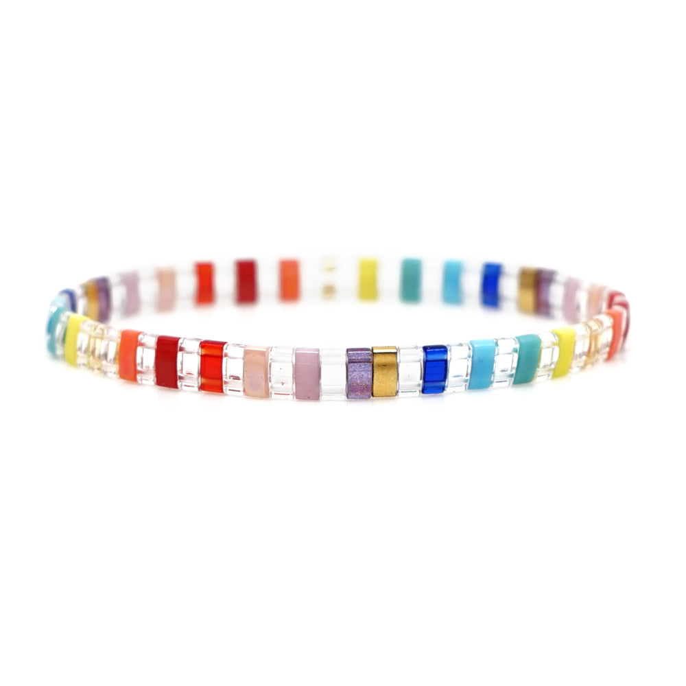 Fashion online celebrity hand-woven rainbow beaded lady bracelets jewelry