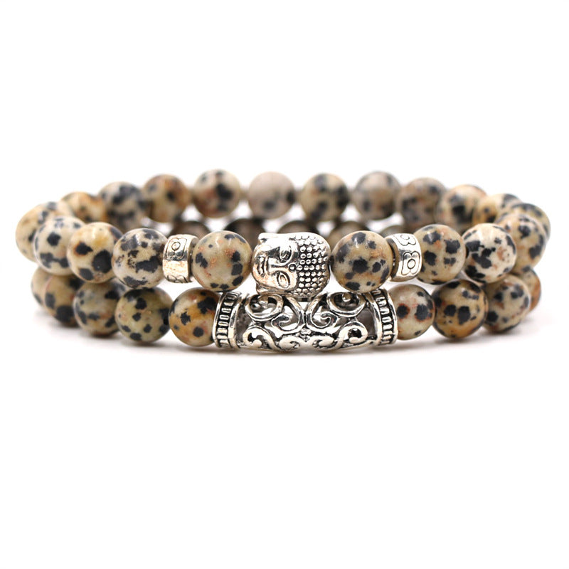 Volcanic stone tiger's eye beads bracelet set bent Buddha head stretch bracelet