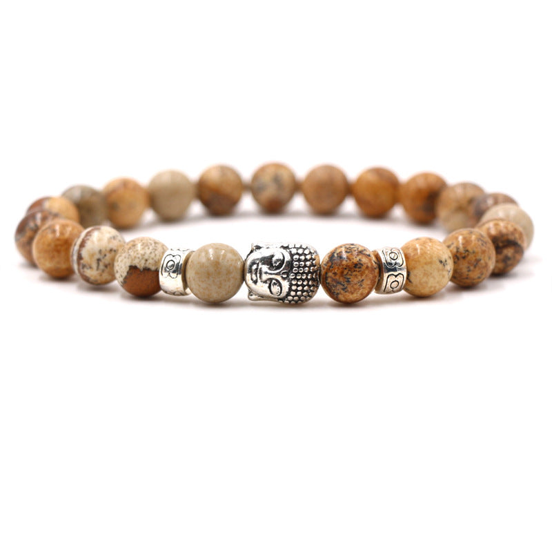 Best selling 8MM volcanic stone tiger eye beads bracelet silver color Buddha elastic bracelet