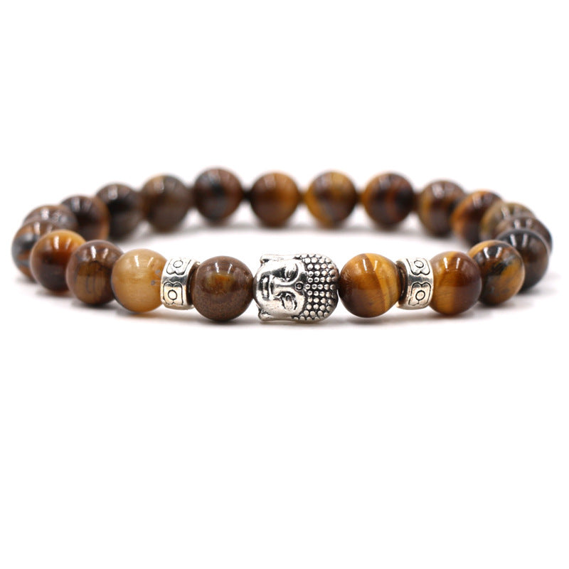 Best selling 8MM volcanic stone tiger eye beads bracelet silver color Buddha elastic bracelet