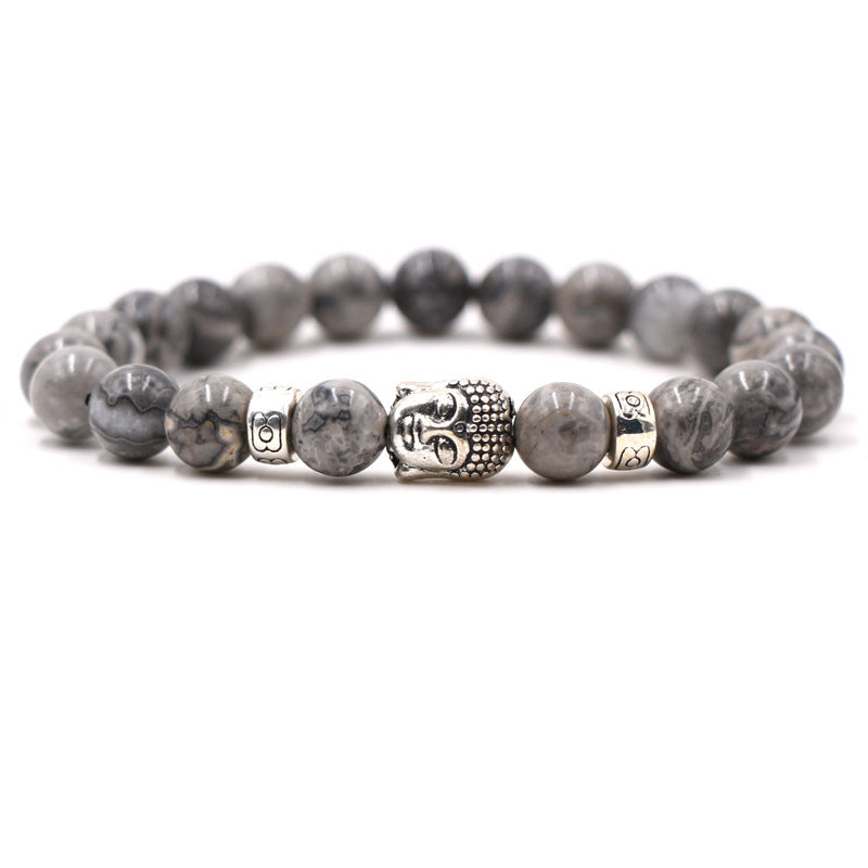 Best selling 8MM volcanic stone tiger eye beads bracelet silver color Buddha elastic bracelet