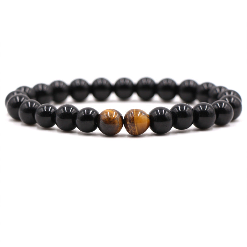 Popular natural stone tiger eye stone black agate three piece elastic bracelet set