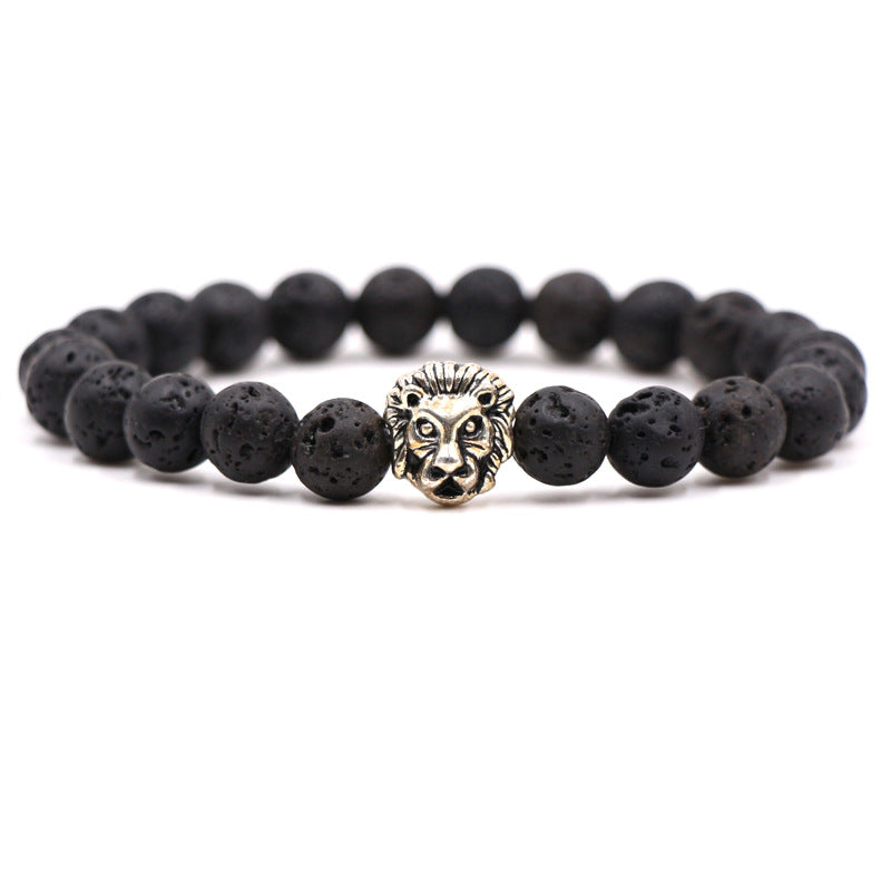 Popular Fashion Natural Stone Volcano Stone Tiger Eye Stone Lion Head Buddha Bead Bracelet