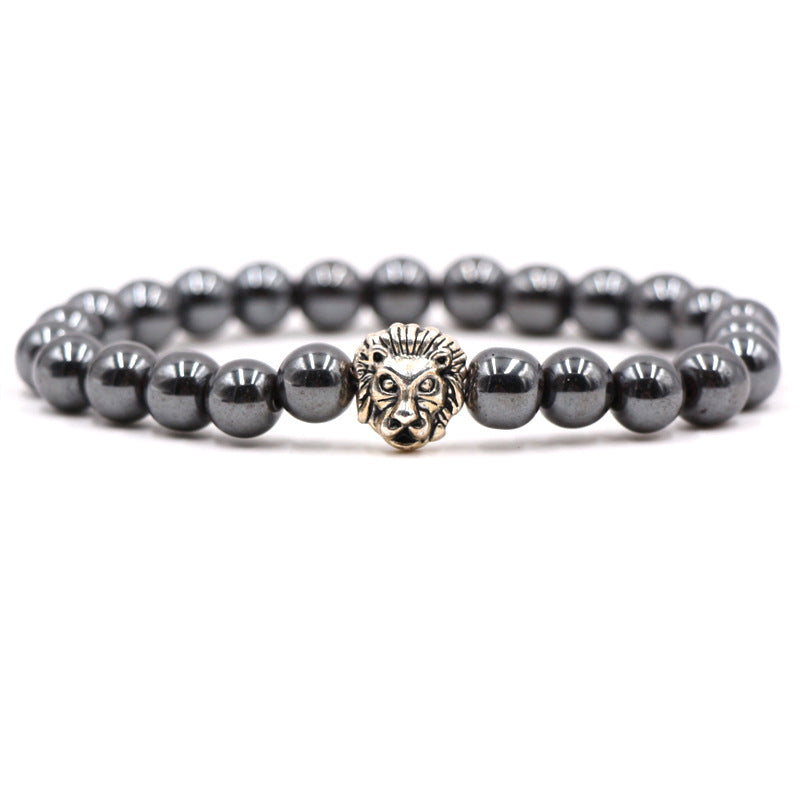 Popular Fashion Natural Stone Volcano Stone Tiger Eye Stone Lion Head Buddha Bead Bracelet