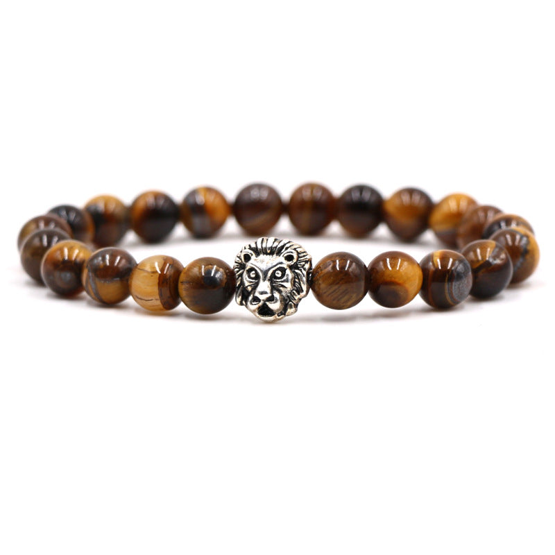 Popular Fashion Natural Stone Volcano Stone Tiger Eye Stone Lion Head Buddha Bead Bracelet