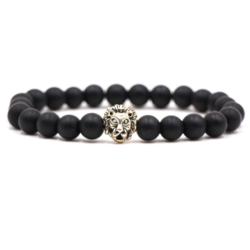 Popular Fashion Natural Stone Volcano Stone Tiger Eye Stone Lion Head Buddha Bead Bracelet