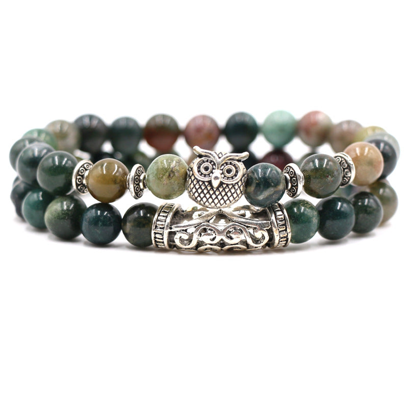 Volcanic stone, white turquoise, owl stone combination bracelet, multi circle Buddha bead bracelet