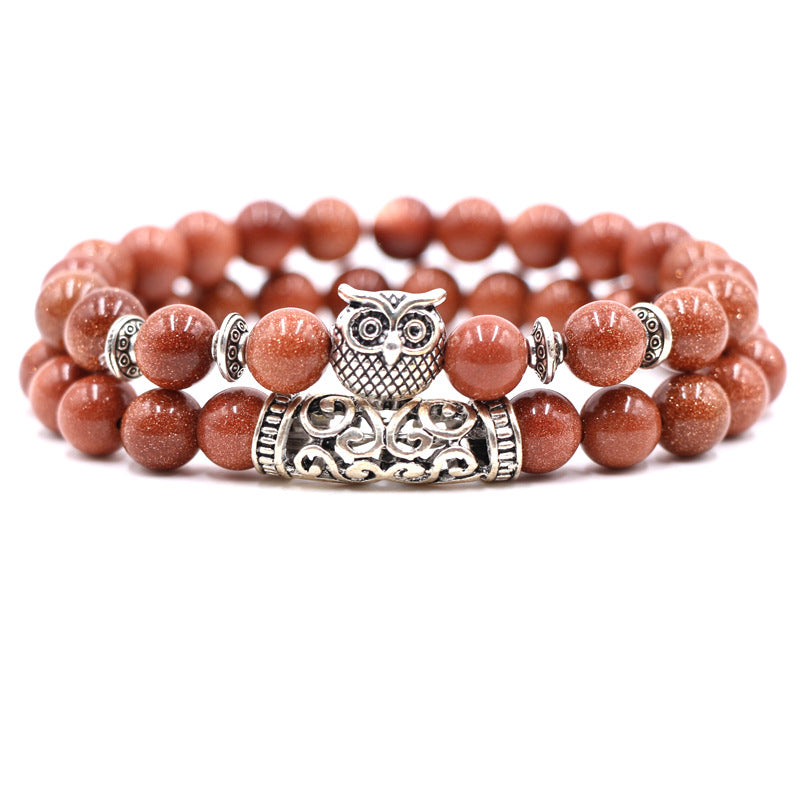 Volcanic stone, white turquoise, owl stone combination bracelet, multi circle Buddha bead bracelet