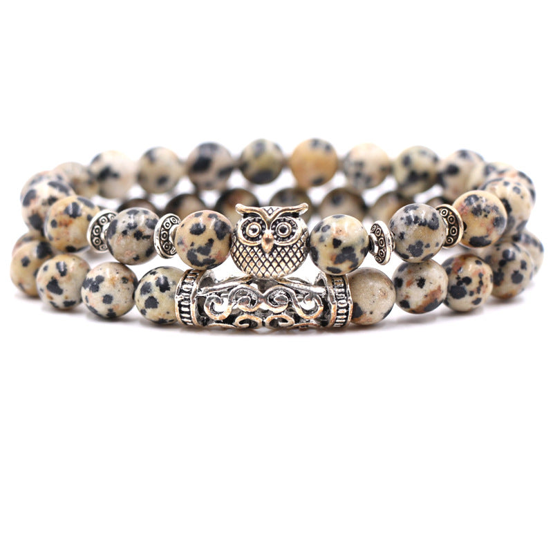 Volcanic stone, white turquoise, owl stone combination bracelet, multi circle Buddha bead bracelet