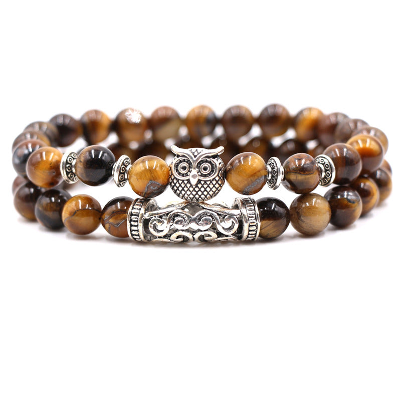 Volcanic stone, white turquoise, owl stone combination bracelet, multi circle Buddha bead bracelet