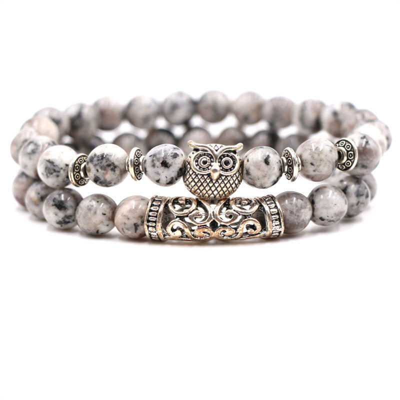 Volcanic stone, white turquoise, owl stone combination bracelet, multi circle Buddha bead bracelet