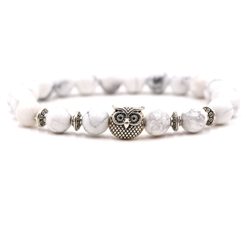 Volcanic white turquoise owl stone bracelet single bead bracelet