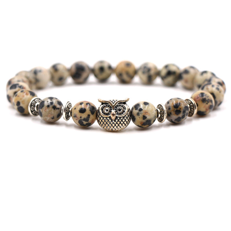 Volcanic white turquoise owl stone bracelet single bead bracelet