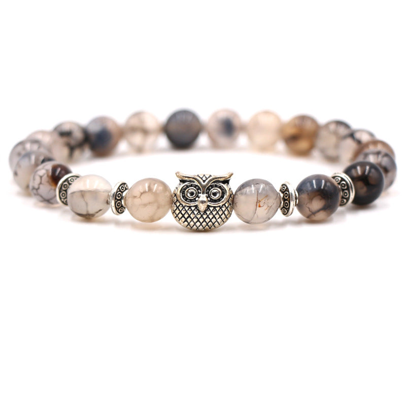 Volcanic white turquoise owl stone bracelet single bead bracelet