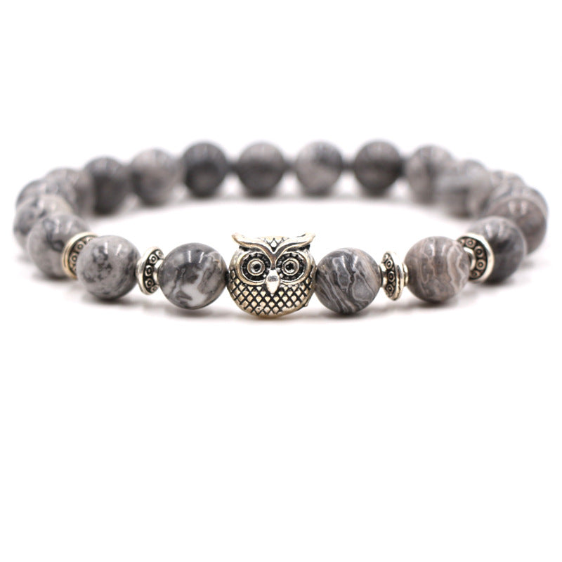 Volcanic white turquoise owl stone bracelet single bead bracelet