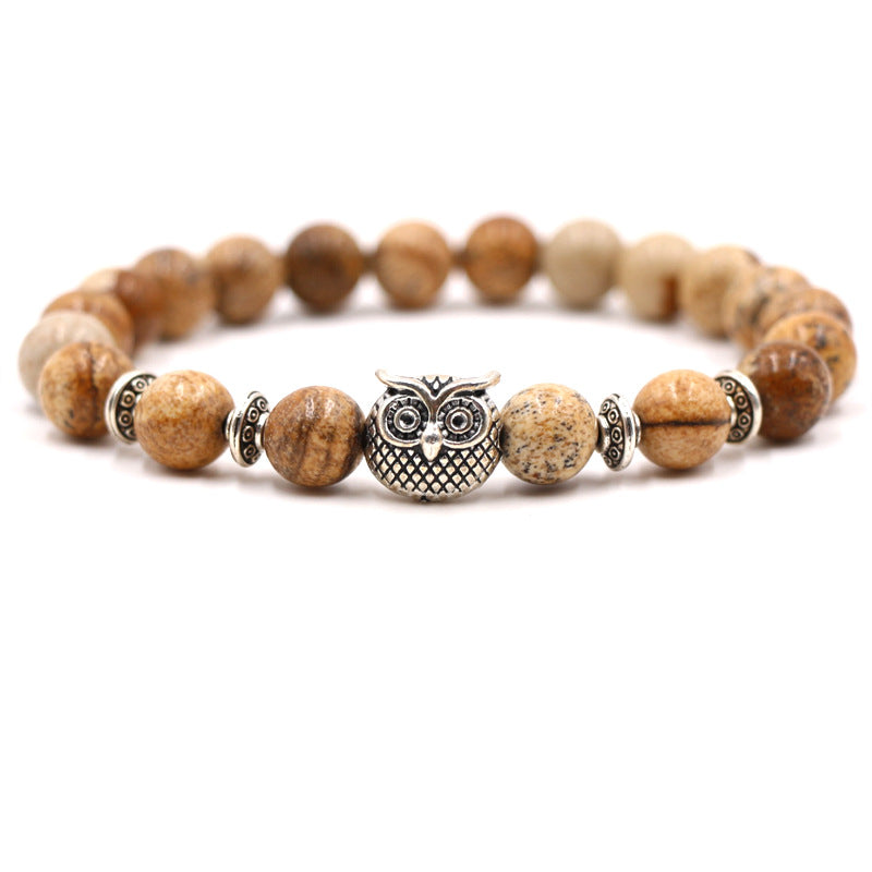 Volcanic white turquoise owl stone bracelet single bead bracelet