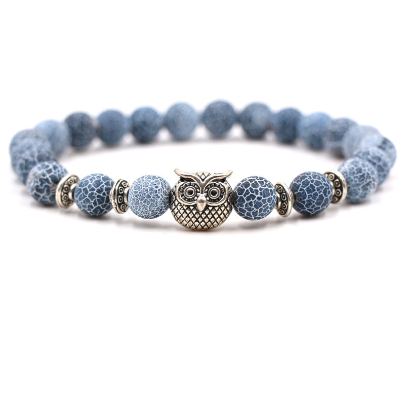 Volcanic white turquoise owl stone bracelet single bead bracelet