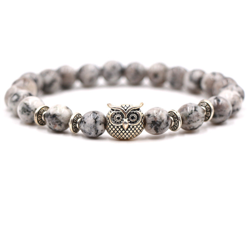 Volcanic white turquoise owl stone bracelet single bead bracelet