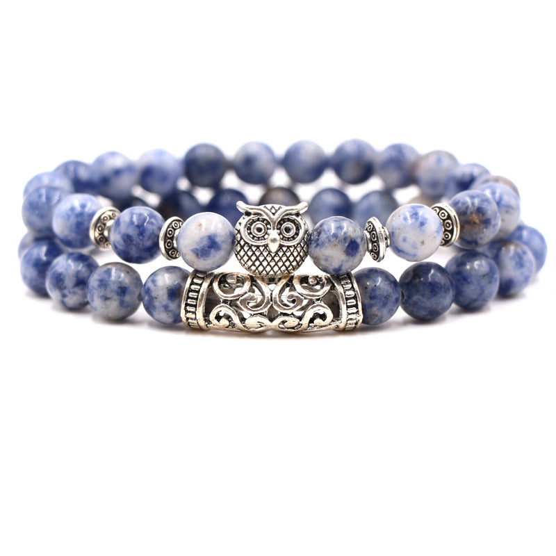 Volcanic stone, white turquoise, owl stone combination bracelet, multi circle Buddha bead bracelet