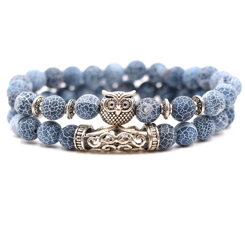 Volcanic stone, white turquoise, owl stone combination bracelet, multi circle Buddha bead bracelet