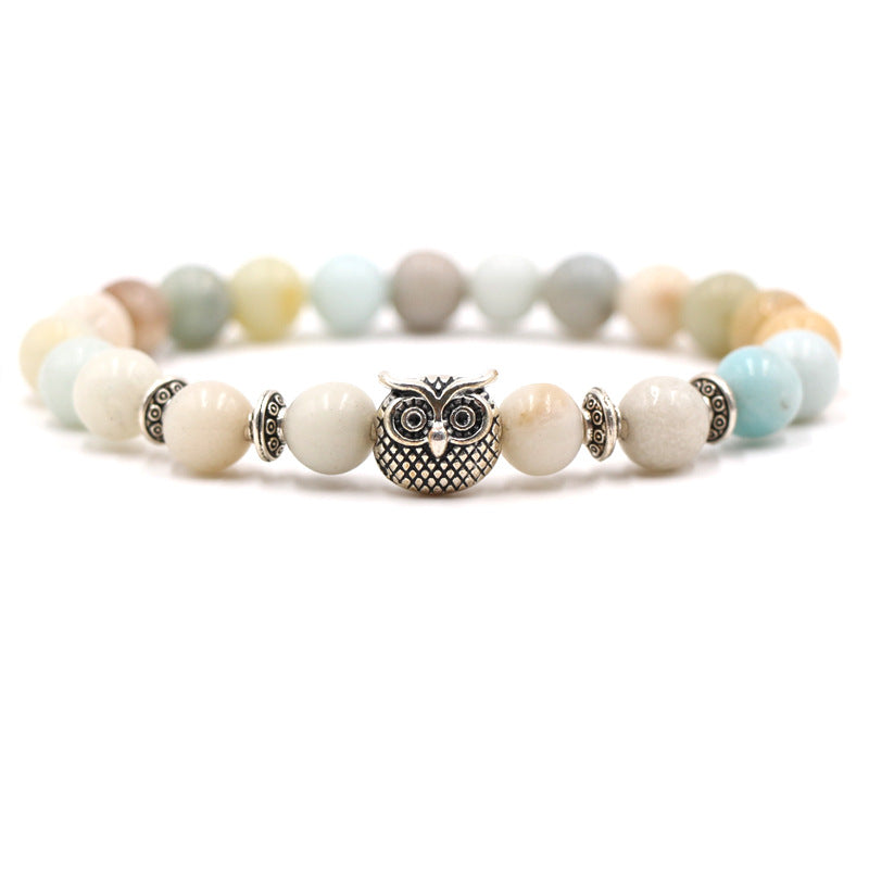 Volcanic white turquoise owl stone bracelet single bead bracelet