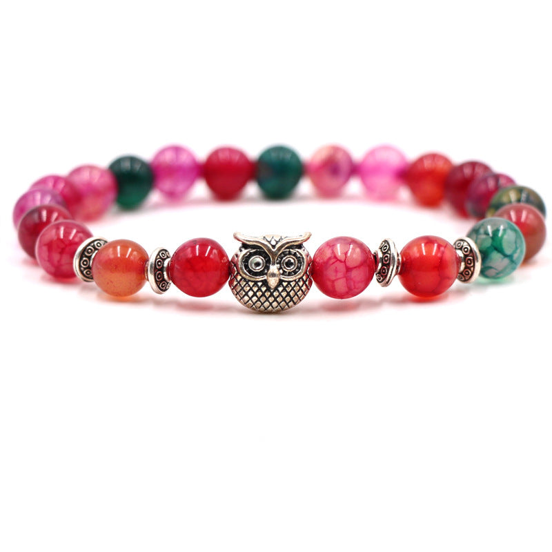 Volcanic white turquoise owl stone bracelet single bead bracelet