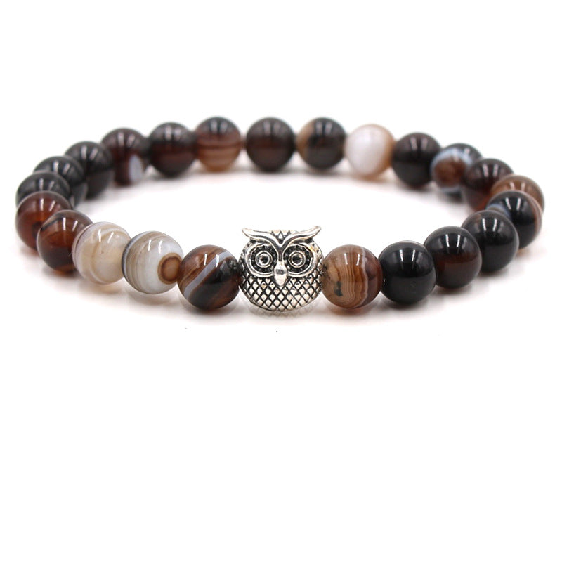 Fashion natural stone volcanic stone tiger eye stone owl Buddha bead bracelet