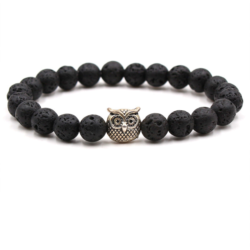 Fashion natural stone volcanic stone tiger eye stone owl Buddha bead bracelet