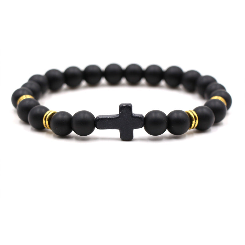 Hot Selling Natural Stone Black Cross Elastic Thread Bracelet Jewelry