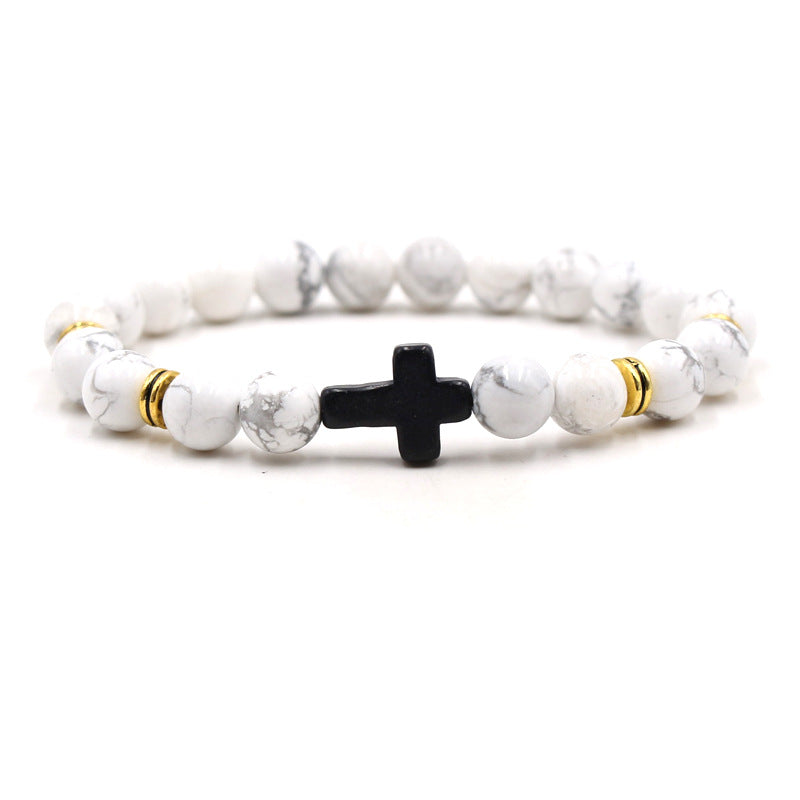 Hot Selling Natural Stone Black Cross Elastic Thread Bracelet Jewelry