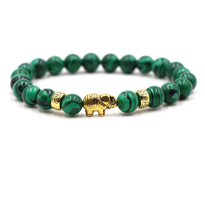 Hot Selling Natural Stone Tiger Eye Stone Volcano Stone Malachite Gold Elephant Bracelet