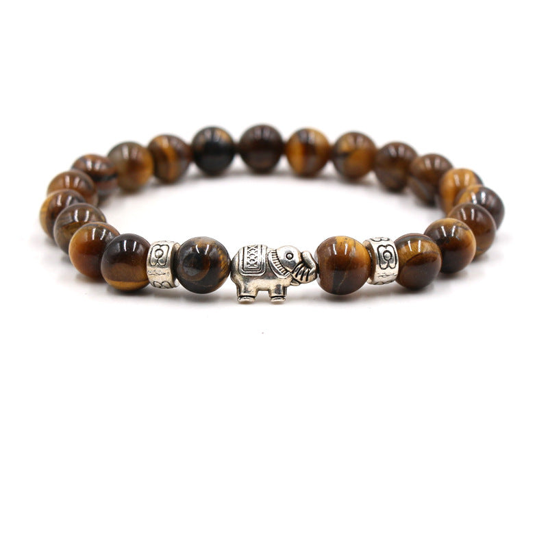 Hot Selling Beaded White Turquoise Tiger Eye Stone Men's Volcano Stone Elephant Bracelet