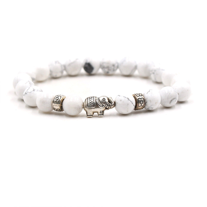 Hot Selling Beaded White Turquoise Tiger Eye Stone Men's Volcano Stone Elephant Bracelet