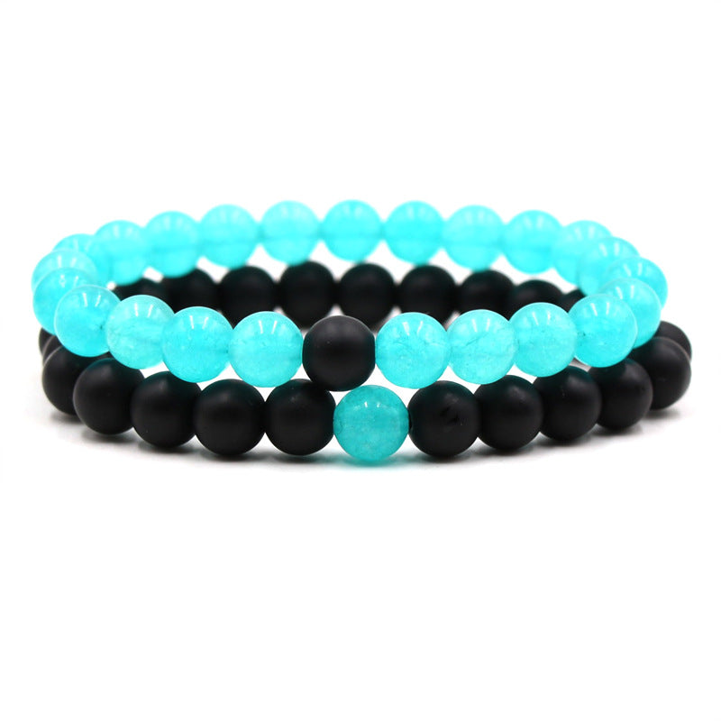 Hot Sale Natural Stone Chalcedony Agate Stone Men's and Women's Stretch Bracelet Set