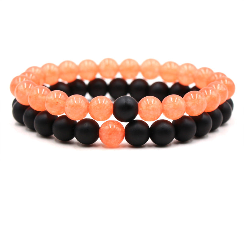 Hot Sale Natural Stone Chalcedony Agate Stone Men's and Women's Stretch Bracelet Set