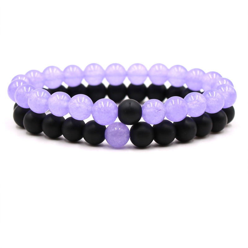 Hot Sale Natural Stone Chalcedony Agate Stone Men's and Women's Stretch Bracelet Set