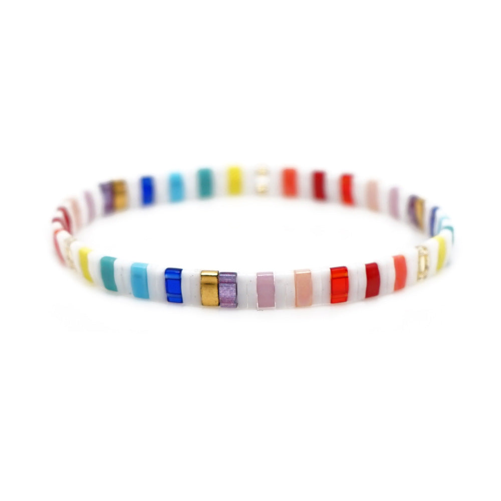 Fashion online celebrity hand-woven rainbow beaded lady bracelets jewelry