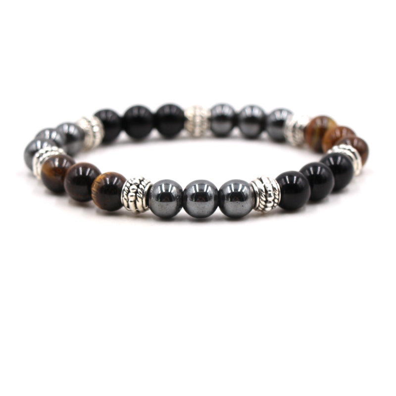 Natural stone tiger's eye black stone mixed match men's and women's elastic bracelet