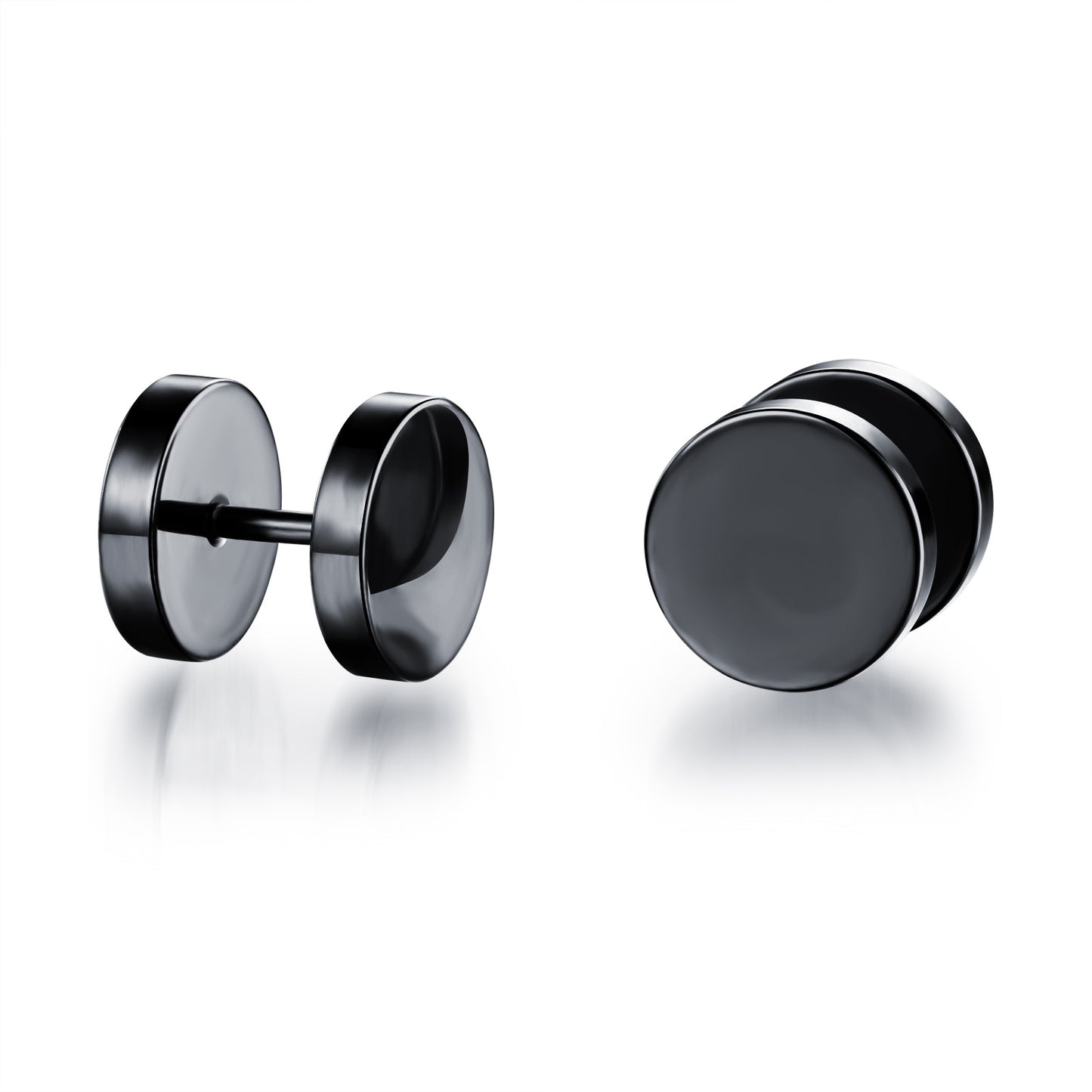 Black men's titanium steel dumbbell earrings, hip-hop rock round trendy earrings jewelry