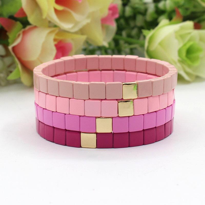 Hot sale enamel bracelet bohemian square tile rainbow stretch bracelet