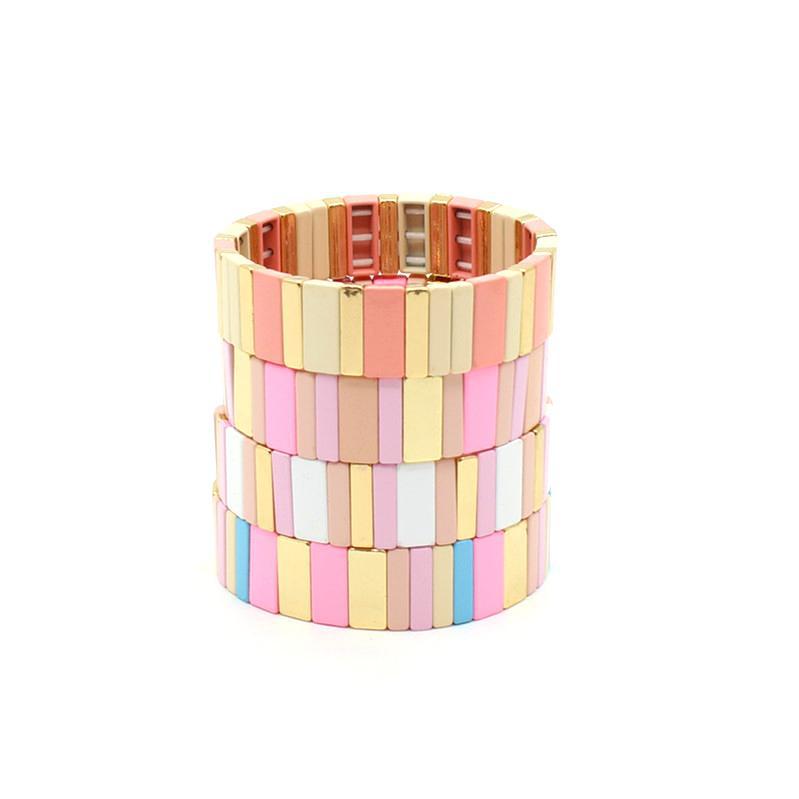 Best-selling enamel bracelet geometric rectangle rainbow bracelet multilayer stackable travel and holiday accessories.